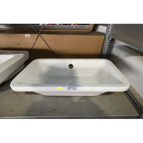 5712 - 1 x RAK white ceramic basin approx 56cm wide - No tap hole