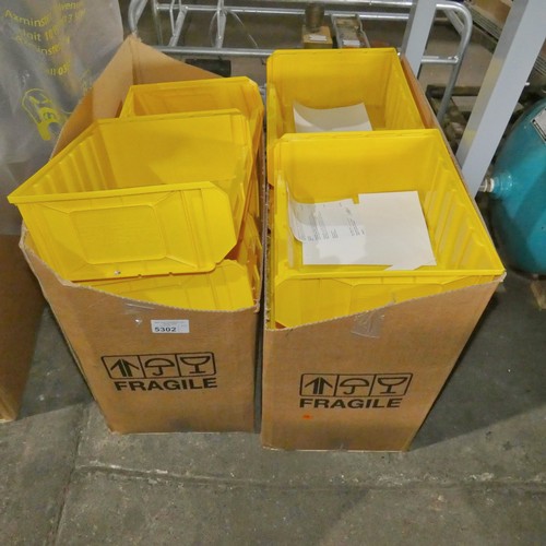 5302 - 16 x yellow plastic stacking / hanging storage bins each approx 41 x 34 x 16cm high