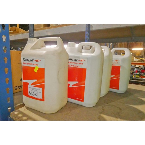 5468 - 3 x 5L bottles of Bodyline windscreen and glass cleaner and 1 x 5L bottle of glass polish