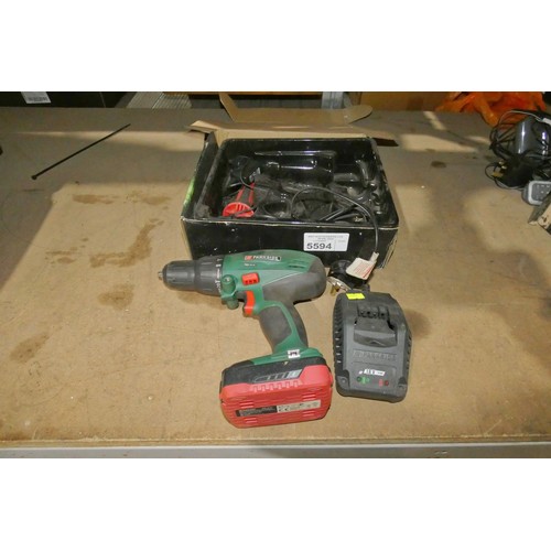 5594 - 1 x Parkside 18v cordless drill supplied with 1 x battery and 1 x charger