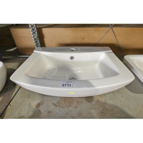 5711 - 1 x white ceramic basin approx 56cm wide - single tap hole