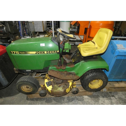 5957 - 1 x John Deere 175 Hydro ride on lawn mower. Please note that this mower requires attention and is b... 