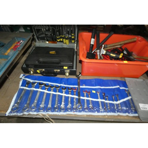 5569 - A quantity of various items including several toolboxes with contents, spanners, pliers, scissors et... 