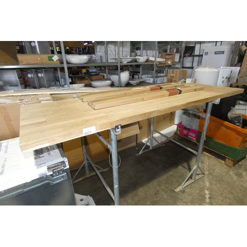 5677 - 1 x full section of glue lam hardwood worktop (probably Oak) approx 204cm long x 66cm deep x 4cm thi... 