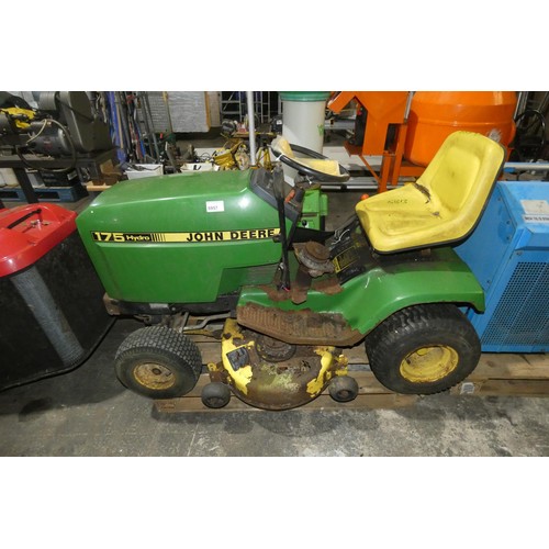 5957 - 1 x John Deere 175 Hydro ride on lawn mower. Please note that this mower requires attention and is b... 