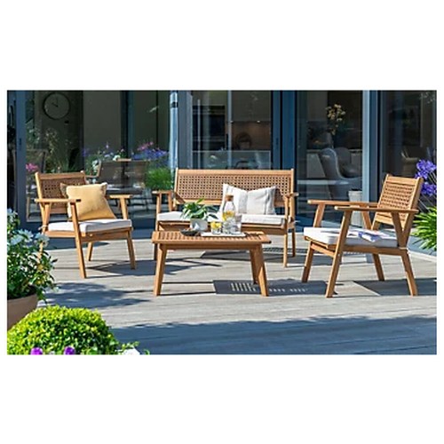 1085 - A Norfolk Leisure Brent Acacia wood lounge set with cushions RRP £479