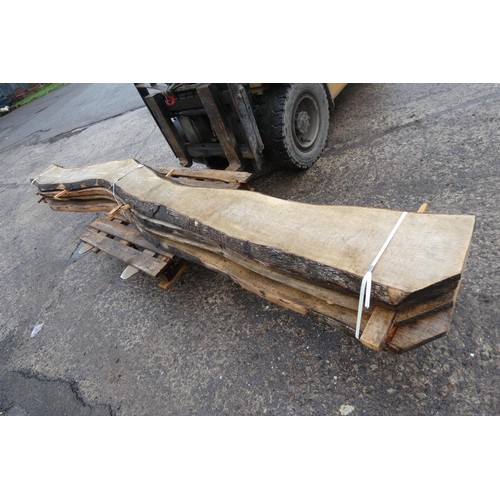 6133 - 4 x various waney edge boards - Elm?, each measuring approx 28cm w x 5cm d x 400cm l - top stack