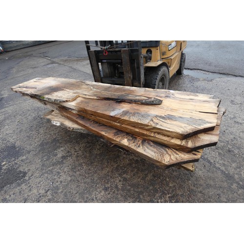 6135 - 5 x waney edge boards (Spalted Beech), lengths vary up to approx 340cm long - top stack