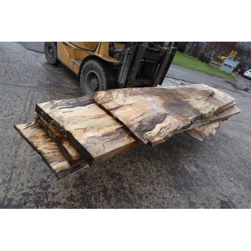 6135 - 5 x waney edge boards (Spalted Beech), lengths vary up to approx 340cm long - top stack