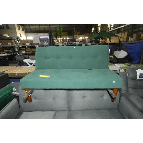 1162 - A Lukas green upholstered click clack type sofa bed approx 122cm wide