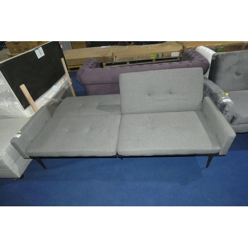 1169 - A light grey upholstered click clack type sofa bed approx 200cm wide. Please note that one of the ba... 