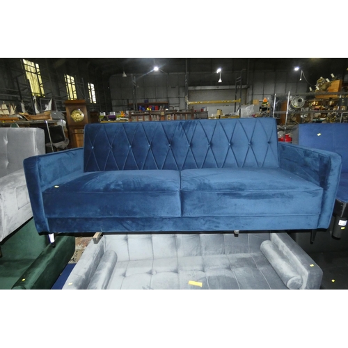 1180 - An Aticus blue upholstered click clack type sofa bed approx 198cm wide