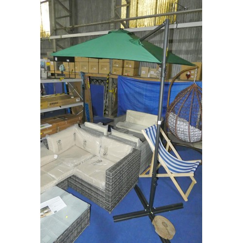 1141 - 1 x  Outsunny green cantilever parasol. Please note that no base weights are included