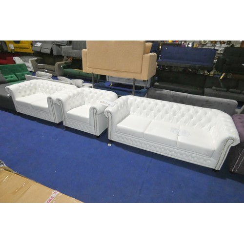 1155 - A Marlow Home white Chesterfield Erra sofa set with sleeping function 3+2+1 RRP £2399. Both the two ... 