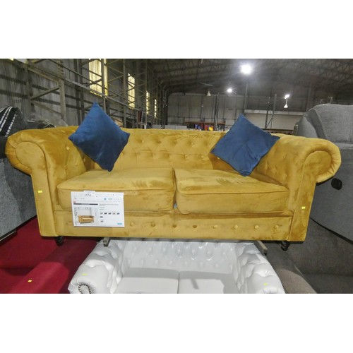 1174 - A Chesterfield two seat sofa upholstered in gold velvet fabric approx 195cm wide RRP £369