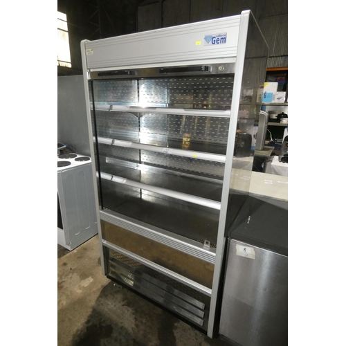 2161 - A commercial stainless steel open front refrigerated display cabinet with night shade by Williams ty... 