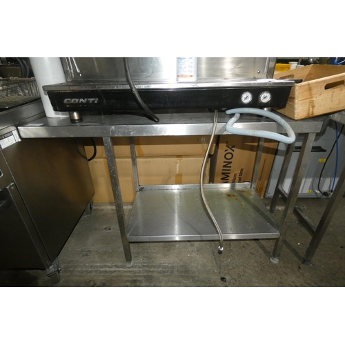 2167 - A commercial stainless steel catering type table with shelf beneath approx 140x60cm