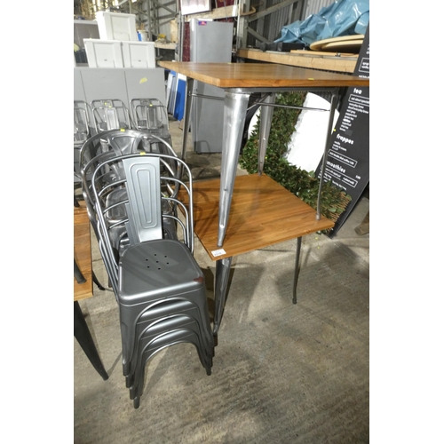 2218 - 2 metal framed cafe type tables approx 80x80cm with 8 metal chairs with matching legs