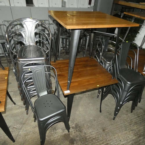 2219 - 2 metal framed cafe type tables approx 80x80cm with 8 metal chairs with matching legs