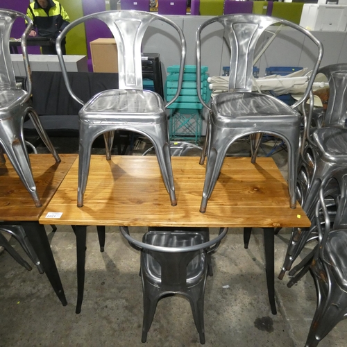 2221 - 1 metal framed cafe type table approx 120x60cm with 4 metal chairs with matching legs