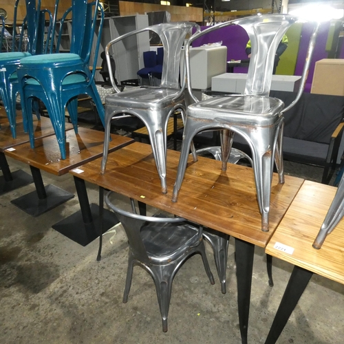 2222 - 1 metal framed cafe type table approx 120x60cm with 4 metal chairs with matching legs