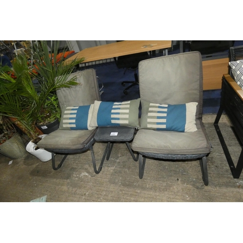 2235 - A metal framed 3 piece garden set comprising of 2 rattan style chairs and coffee table