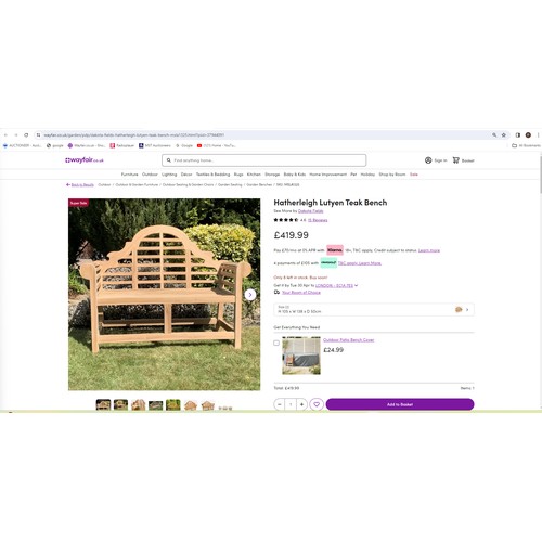 1080 - 1 x Lutyens style Acacia wood garden bench, RRP £419.99