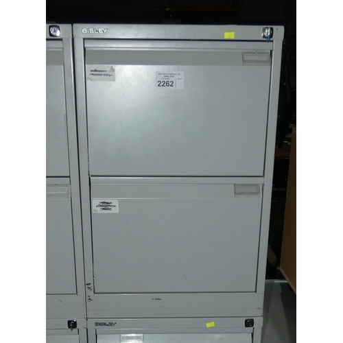 2262 - 1 x Bisley grey metal 2 drawer filing cabinet