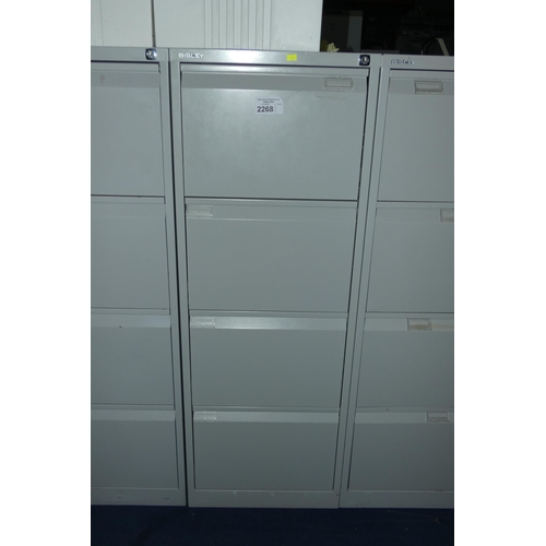 2268 - 1 x Bisley grey metal 4 drawer filing cabinet