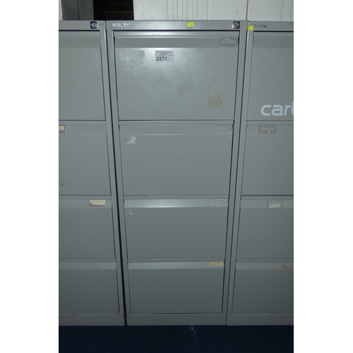 2271 - LOT WITHDRAWN: 1 x Bisley grey metal 4 drawer filing cabinet