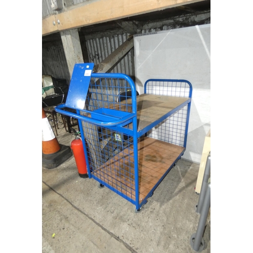 2285 - 1 x blue metal two tier warehouse trolley