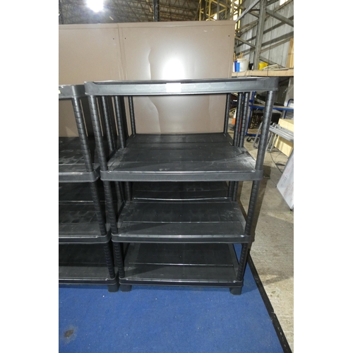 2286 - 2 x black plastic shelf units each approx 89 x 44 x 143cm high