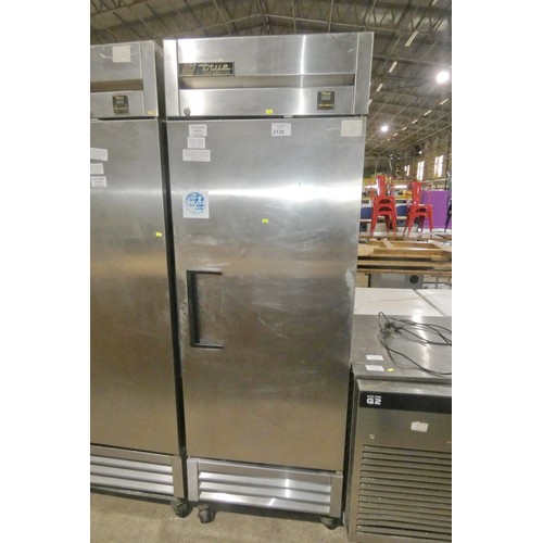 2139 - A tall commercial stainless steel fridge by True type T-19e - trade. Tested Working