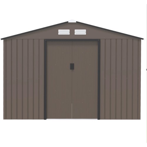 1116 - An Azaya 6.3ft w x 9ft d metal apex tool shed RRP £309. Supplied in three boxes