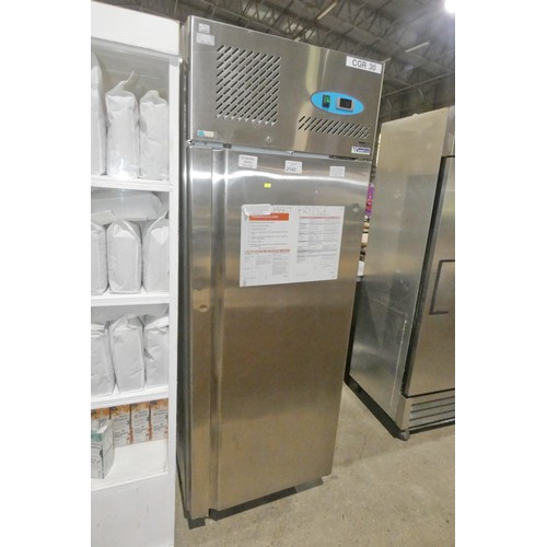 2142 - A commercial stainless steel fridge by Scan Frost no model visible, Tested Working - trade.