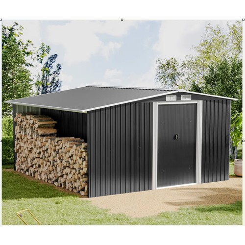 1120 - A WFX Utility 11ft w x 10ft d metal garage shed RRP £404. Supplied in three boxes