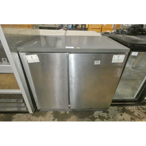 2160 - A stainless steel counter height side by side fridge freezer by Zanussi, freezer to the left approx ... 