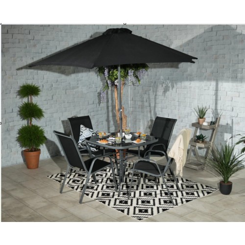 1124 - A Rio Royalcraft four seater outdoor dining set comprising 1 x table with black glass top approx 96 ... 