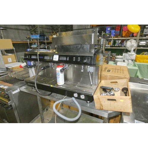 2166 - A large commercial stainless steel 3 group coffee machine by Conti type Xone comes with coffee handl... 