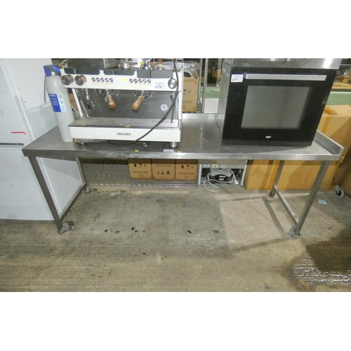 2172 - A commercial stainless steel catering type table, missing wheels, approx 200x70cm