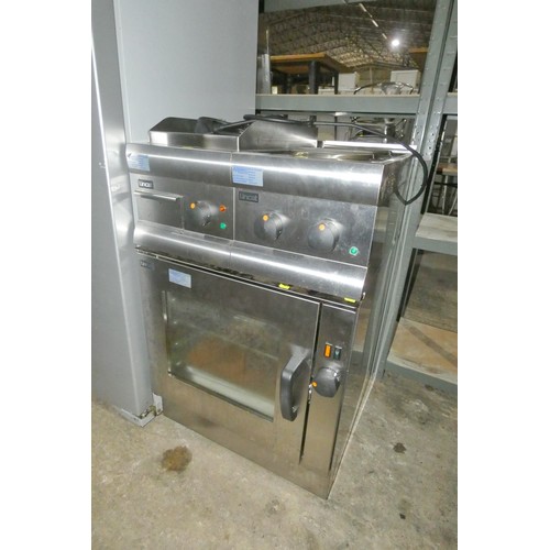 2177 - A commercial stainless steel Lincat single door oven with griddle and 2 ring hob above 240v - trade