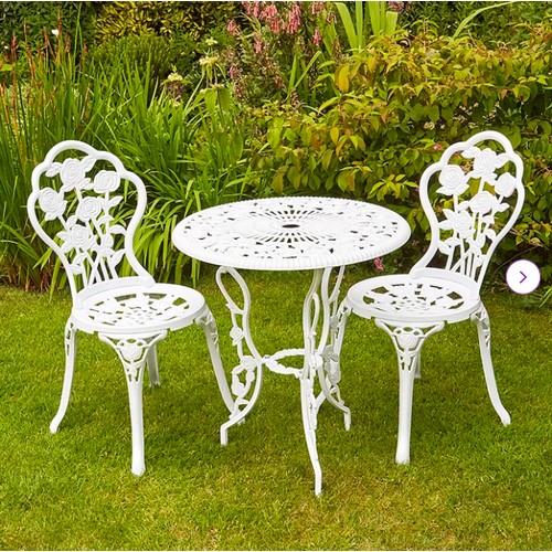 1136 - A Germain white painted metal two person bistro set comprising of 2 x chairs and 1 x small table dia... 