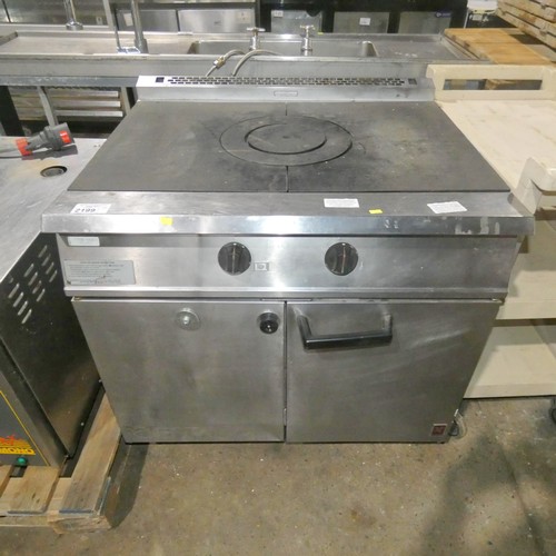 2199 - A commercial stainless steel solid top range with 2 door oven beneath gas - trade