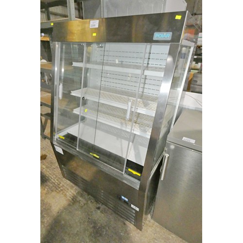 2209 - A commercial stainless steel refrigerated display cabinet with 2 sliding doors by Polar approx 92x47... 