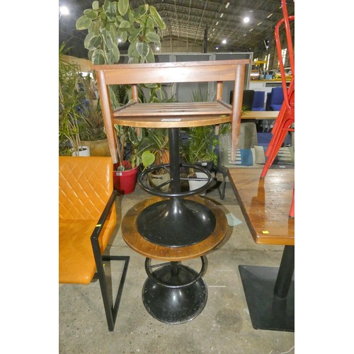 2225 - 2 round metal framed cafe type coffee tables approx 60cm and a small square table