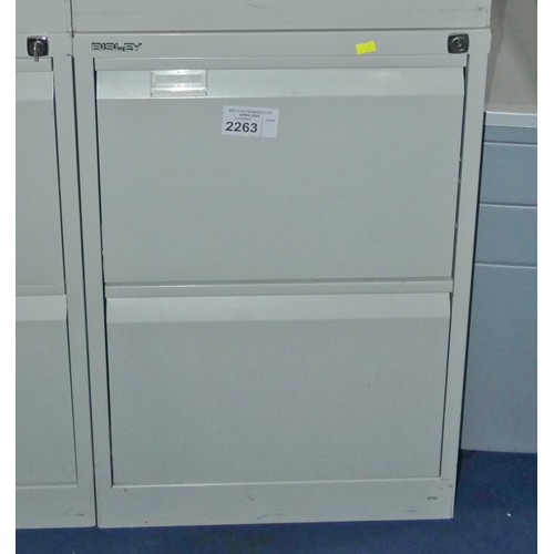 2263 - 1 x Bisley grey metal 2 drawer filing cabinet