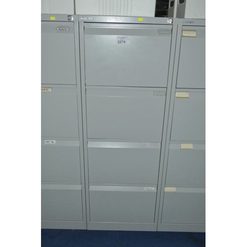 2274 - 1 x Bisley grey metal 4 drawer filing cabinet