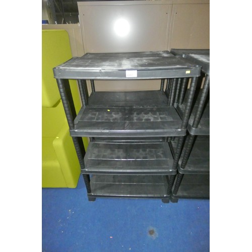 2287 - 2 x black plastic shelf units each approx 89 x 44 x 143cm high