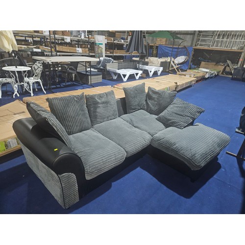 1158 - A black / grey upholstered two part corner sofa approx 150 x 210cm. Please note that this sofa is us... 