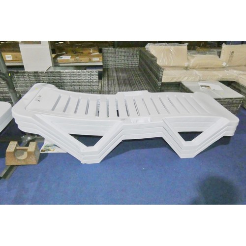 1140 - 3 x Resol white plastic 188cm long reclining single sun loungers RRP region of £260 for the three. P... 